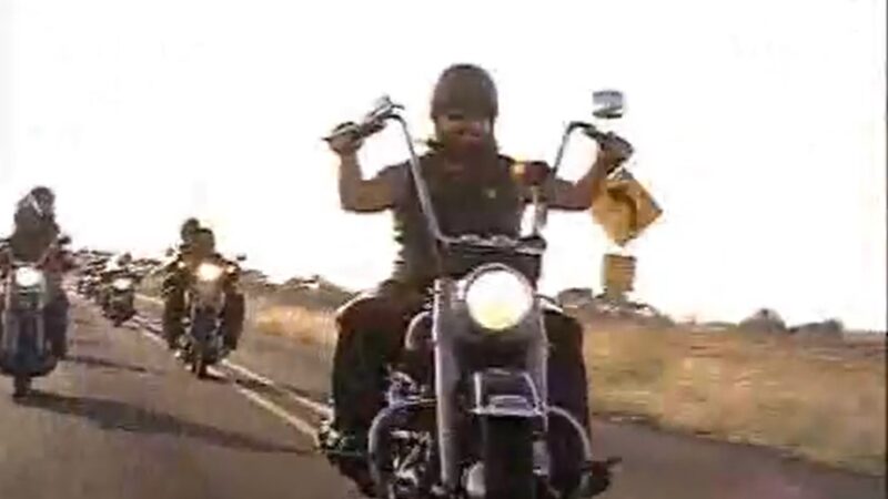 Bikers cleaning a Texas highway fo a Don't mess with Texas campaign ad