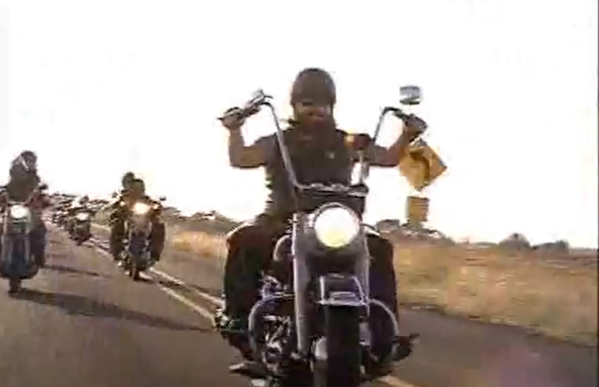 Bikers cleaning a Texas highway fo a Don't mess with Texas campaign ad