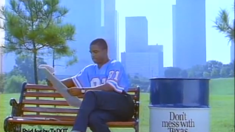 Warren Moon and Earnest Givens promote Don't mess with Texas.