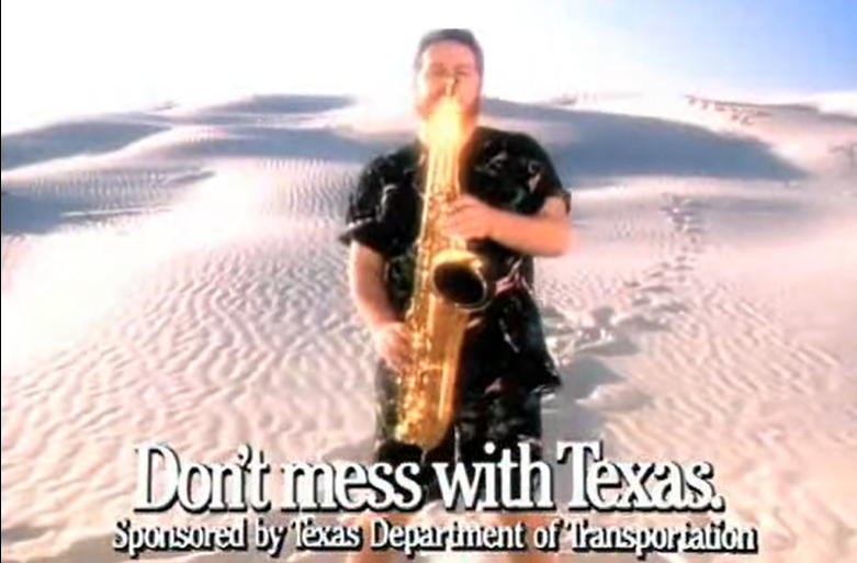 Johnny Dee promotes Don't mess with Texas.